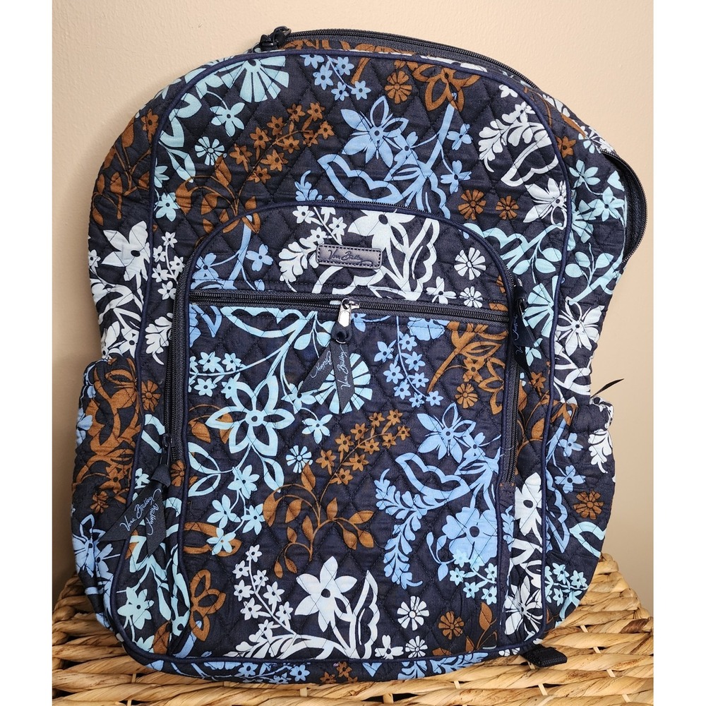 Vera Bradley Campus Backpack Java Blue Retired Floral NWOT Book Bag School - Picture 2 of 14